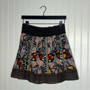 Free People A Line Colorful Patchwork Mosaic Animal Print Mini Skirt Medium